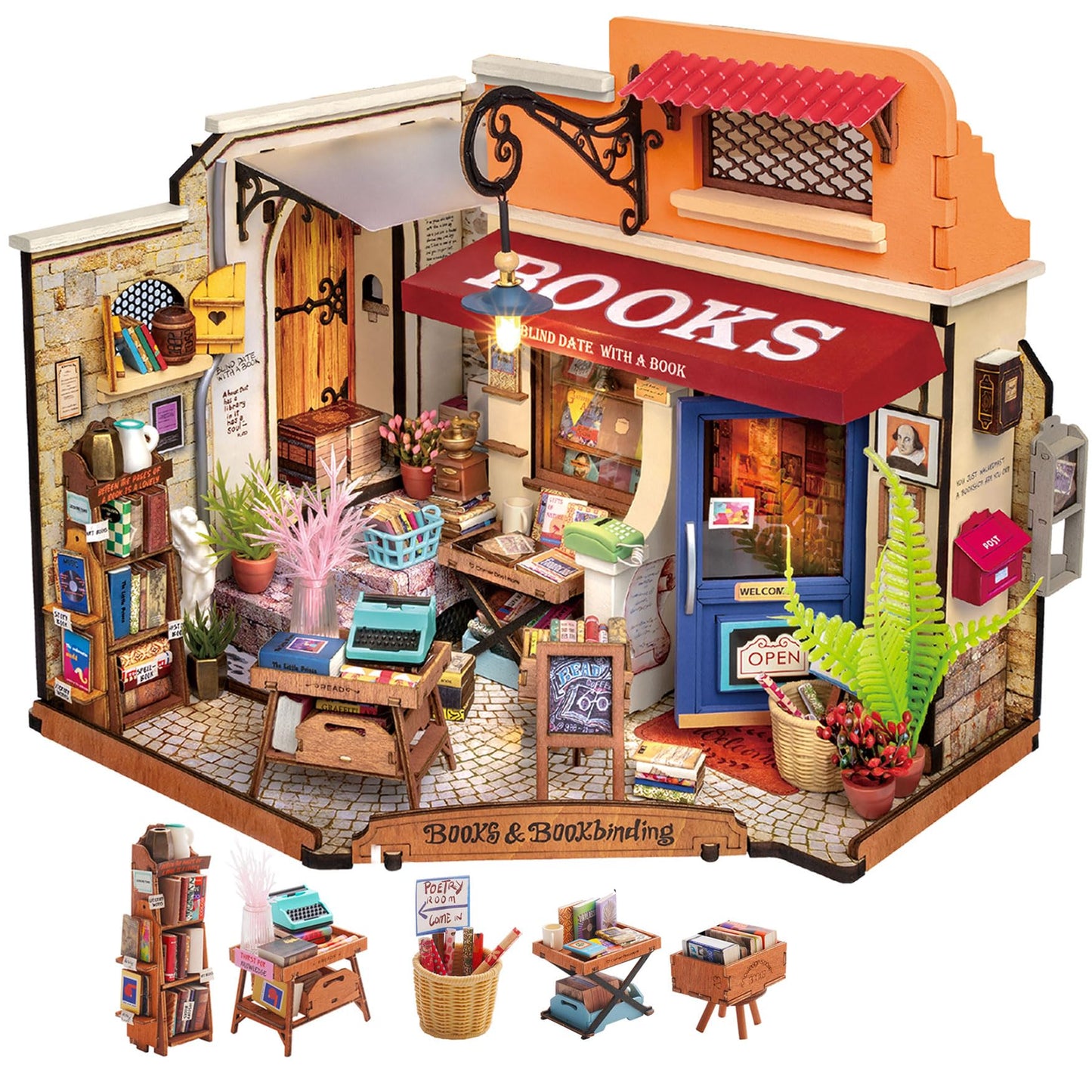 Corner Bookstore DIY Miniature House Kit - DIYative™