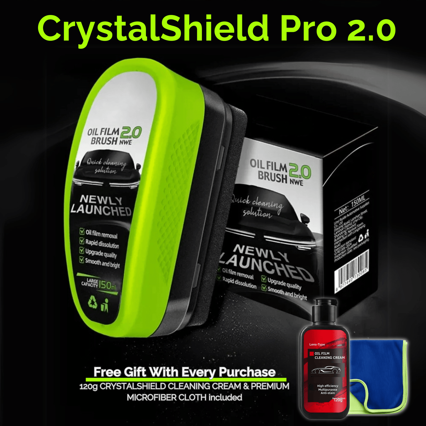 CrystalShield Pro 2.0 Hydrophobic Anti - Fog & Oil Film Glass Cleaning Brush - DIYative™