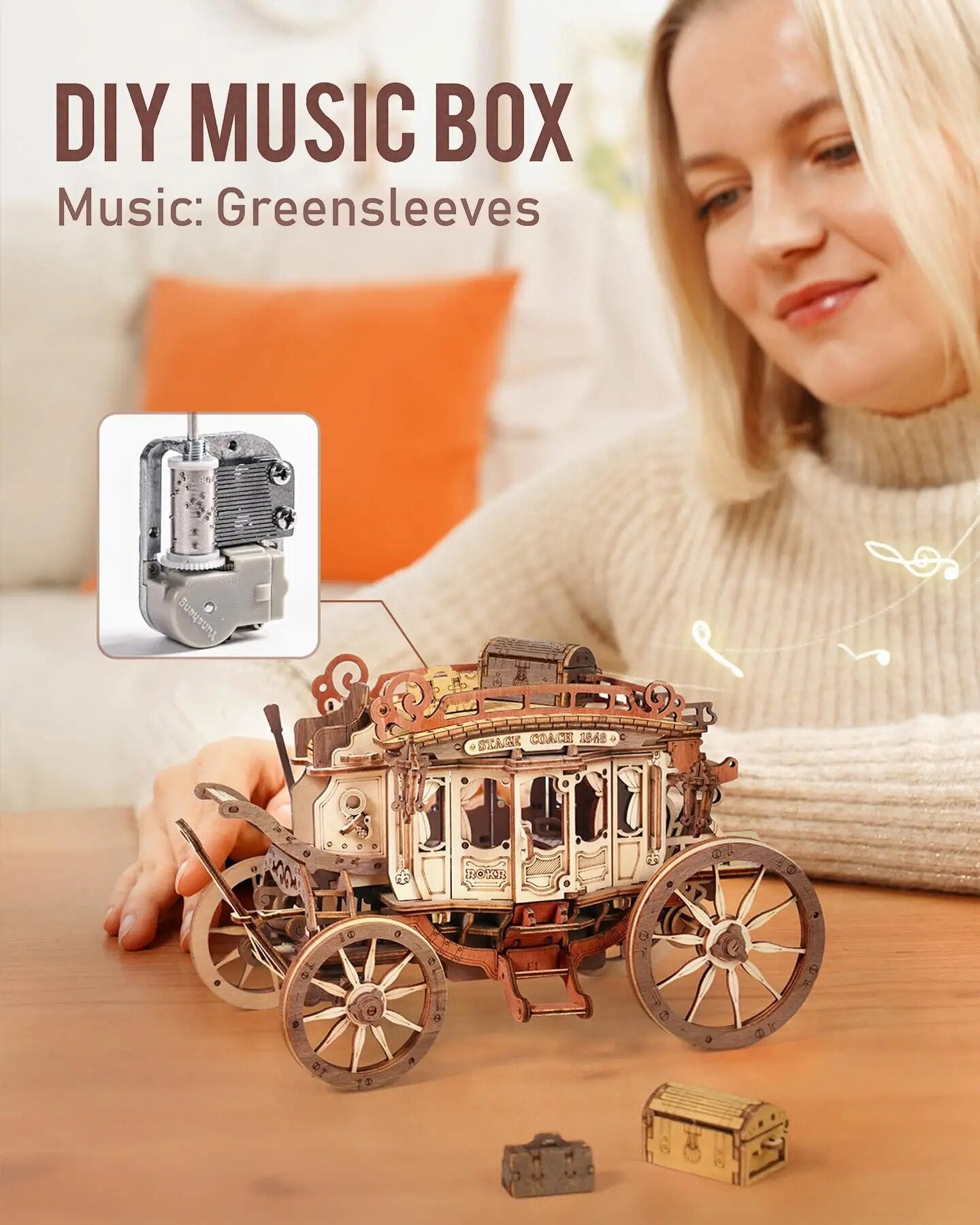 Stagecoach Mechanical Music Box 3D Wooden Puzzle - DIYative™