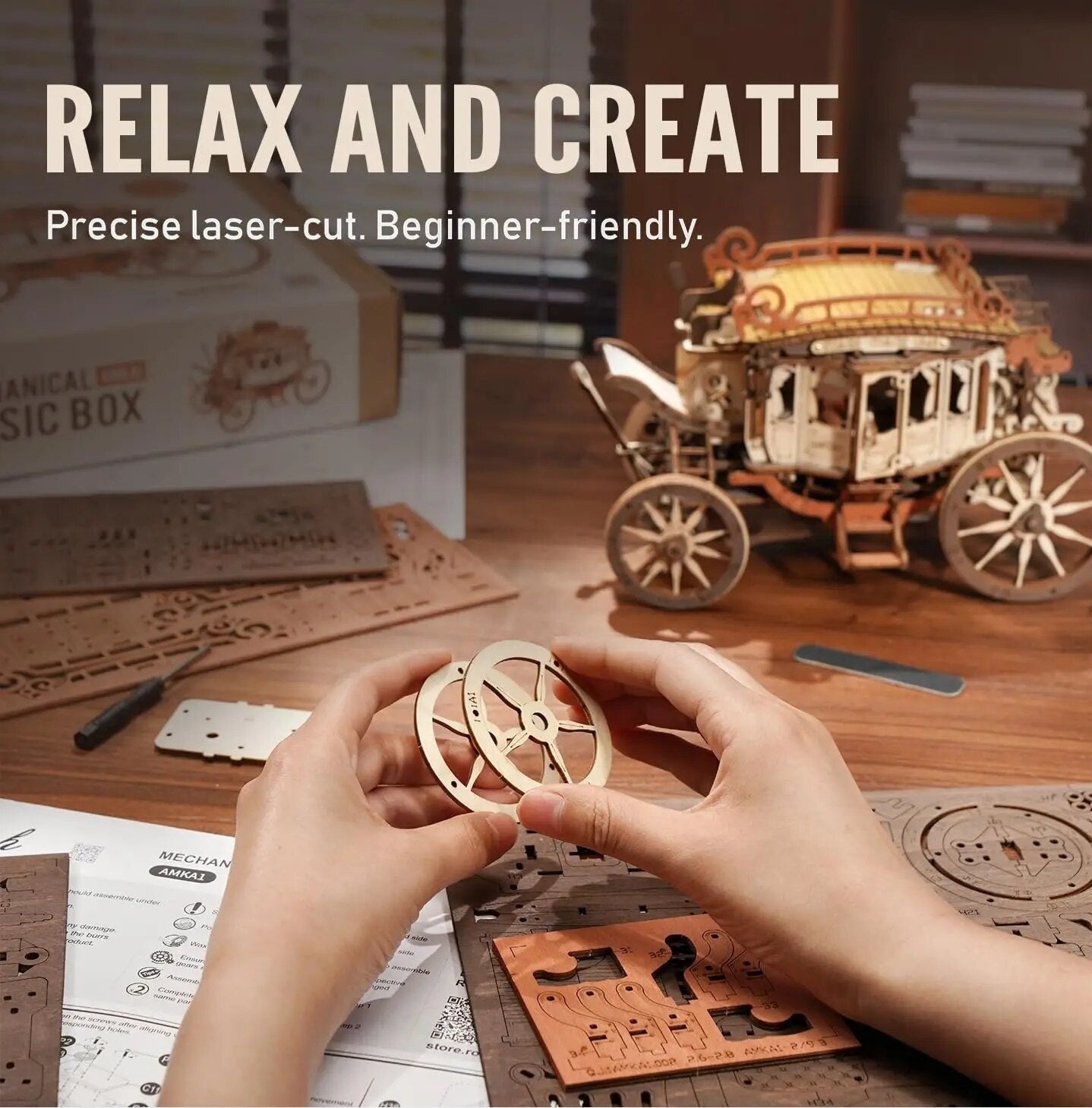 Stagecoach Mechanical Music Box 3D Wooden Puzzle - DIYative™