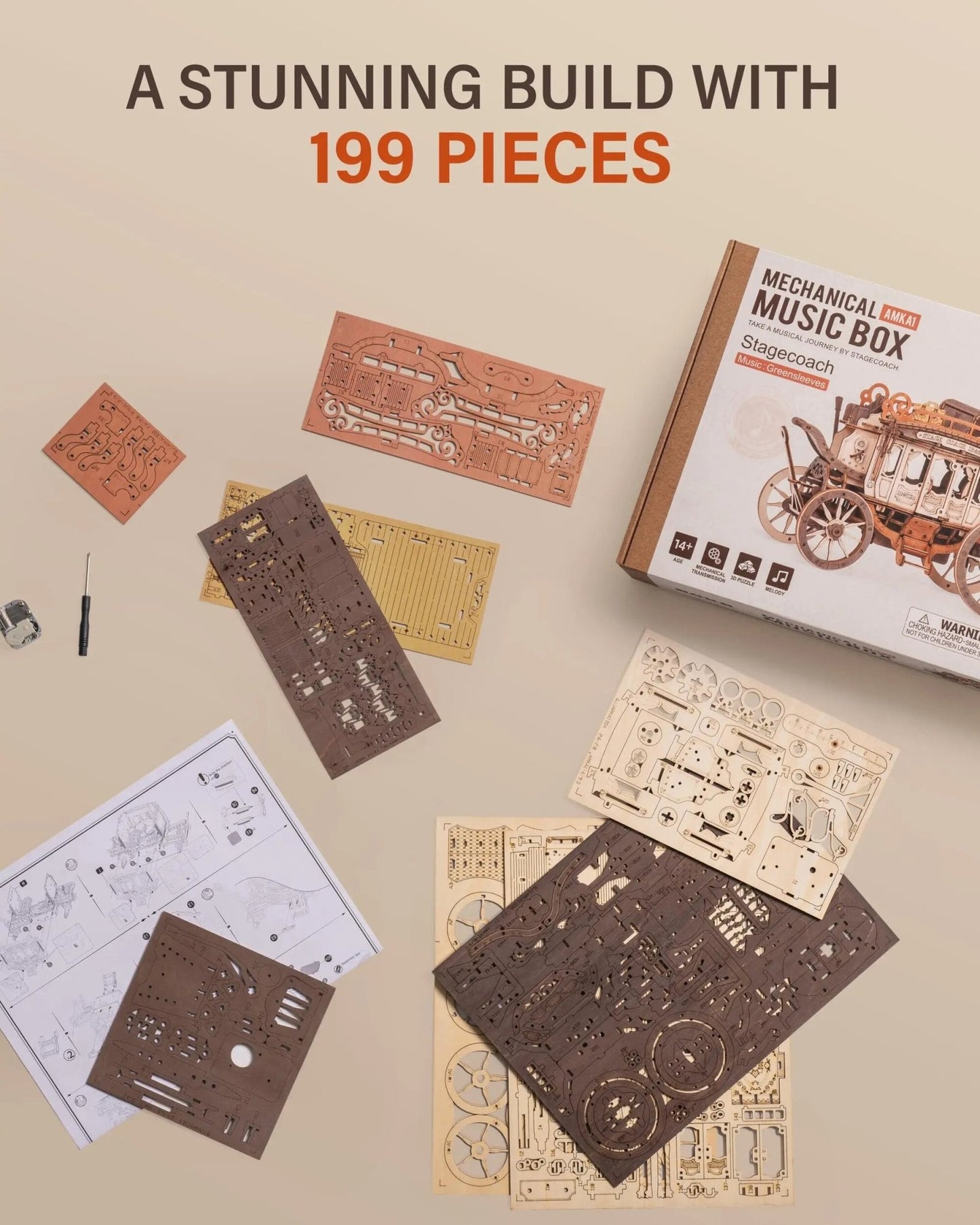 Stagecoach Mechanical Music Box 3D Wooden Puzzle - DIYative™