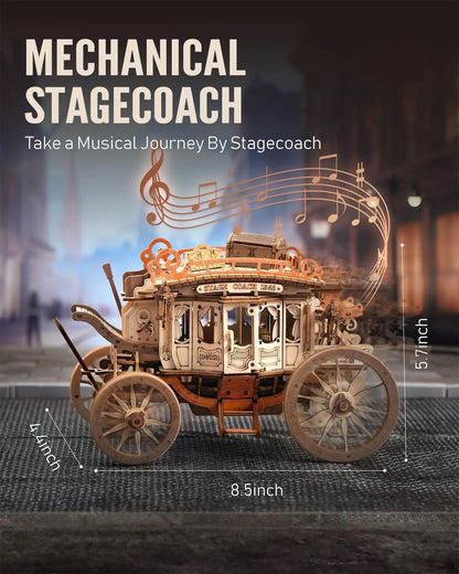 Stagecoach Mechanical Music Box 3D Wooden Puzzle - DIYative™