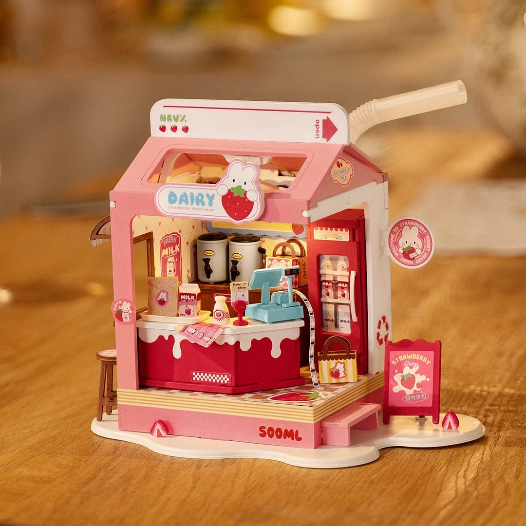 Strawberry Milk Box Food Box Shop DIY Miniature House Kit