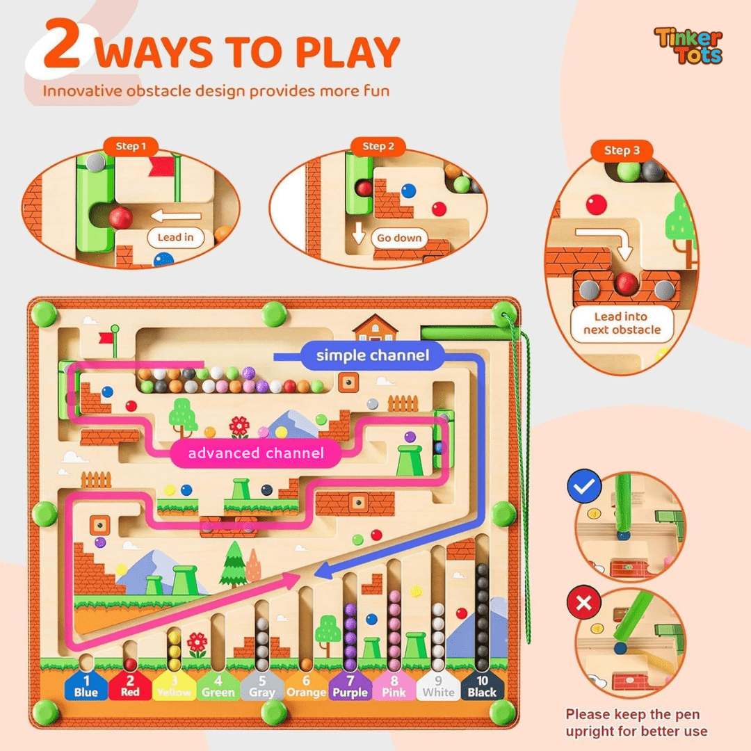 TinkerTots™ Montessori Magnetic Maze – 3 Smart Worlds of Hands - On Learning - DIYative™