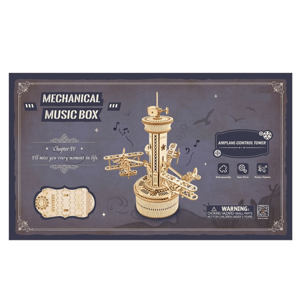 Airplane Control Tower Mechanical Music Box 3D Wooden Puzzle - DIYative™