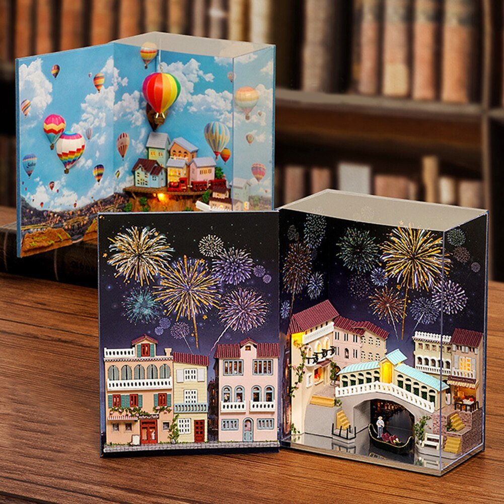 Hot Air Balloon & Journal of Venice Book Nook 3D Wooden Puzzle - DIYative™