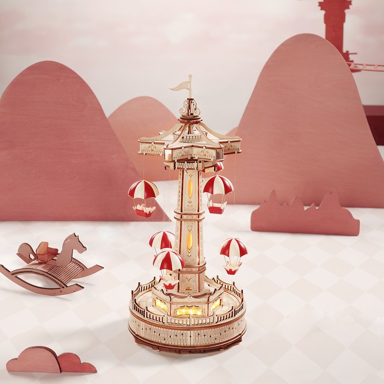 Parachute Tower Music Box 3D Wooden Puzzle - DIYative™