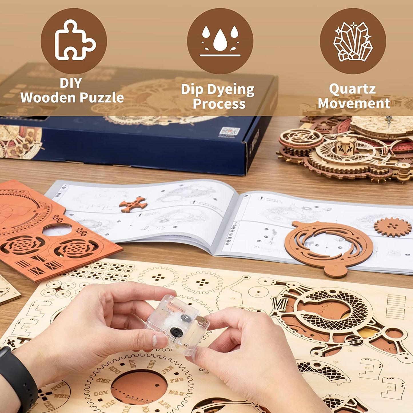 Zodiac Wall Clock Mechanical Time Art Engine 3D Wooden Puzzle - DIYative™