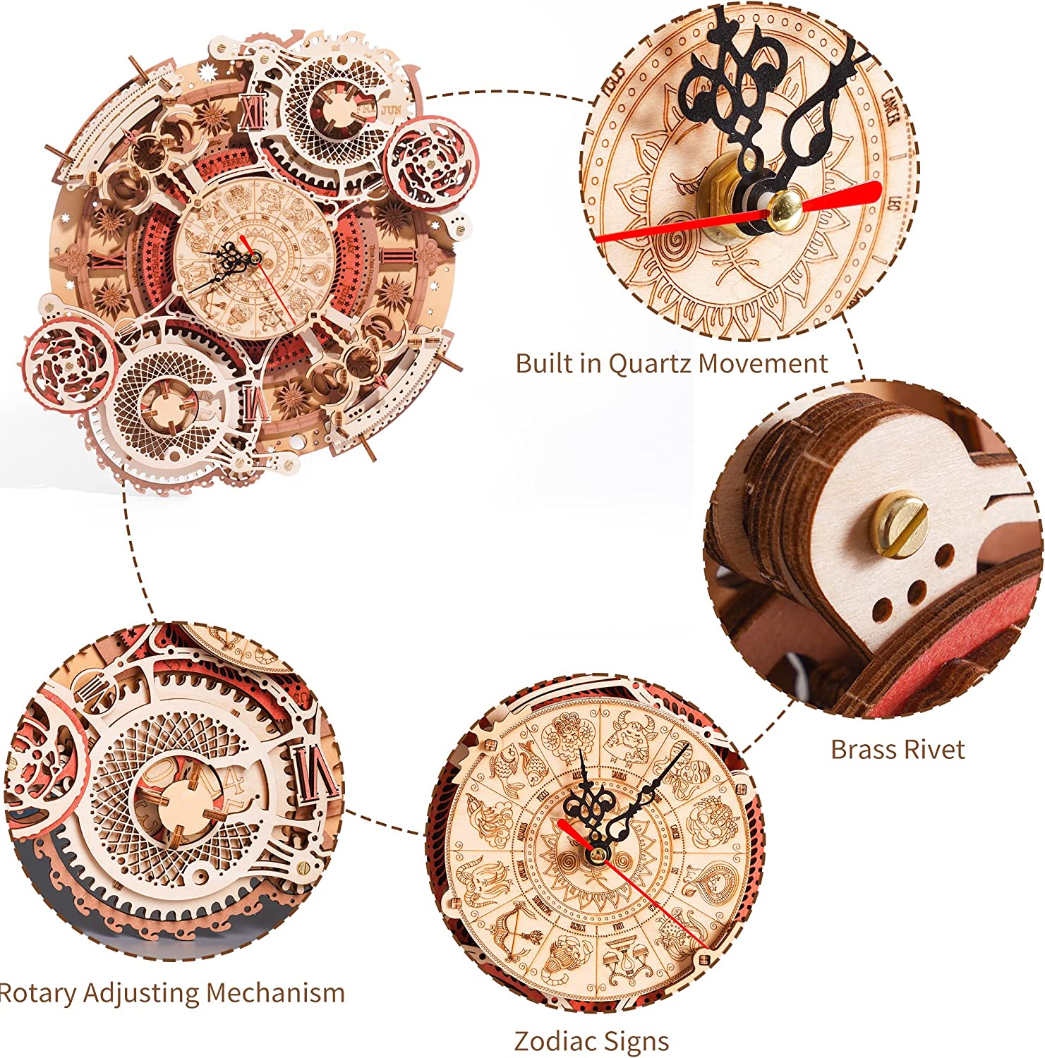 Zodiac Wall Clock Mechanical Time Art Engine 3D Wooden Puzzle - DIYative™