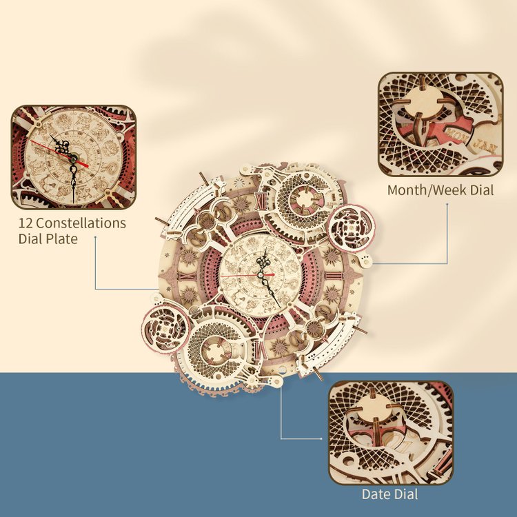 Zodiac Wall Clock Mechanical Time Art Engine 3D Wooden Puzzle - DIYative™