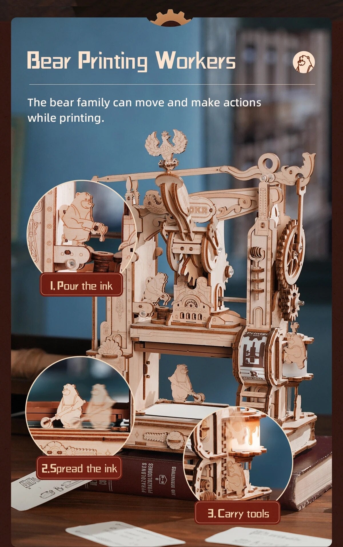 Classic Medieval Printing Press DIY 3D Wooden Puzzle - DIYative™