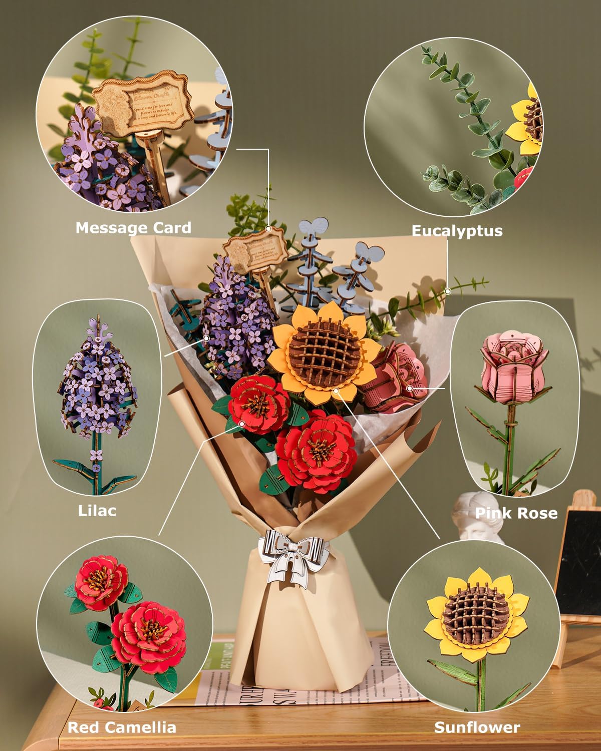 Flower Blossom Cart DIY Miniature 3D Puzzle Kit - DIYative™