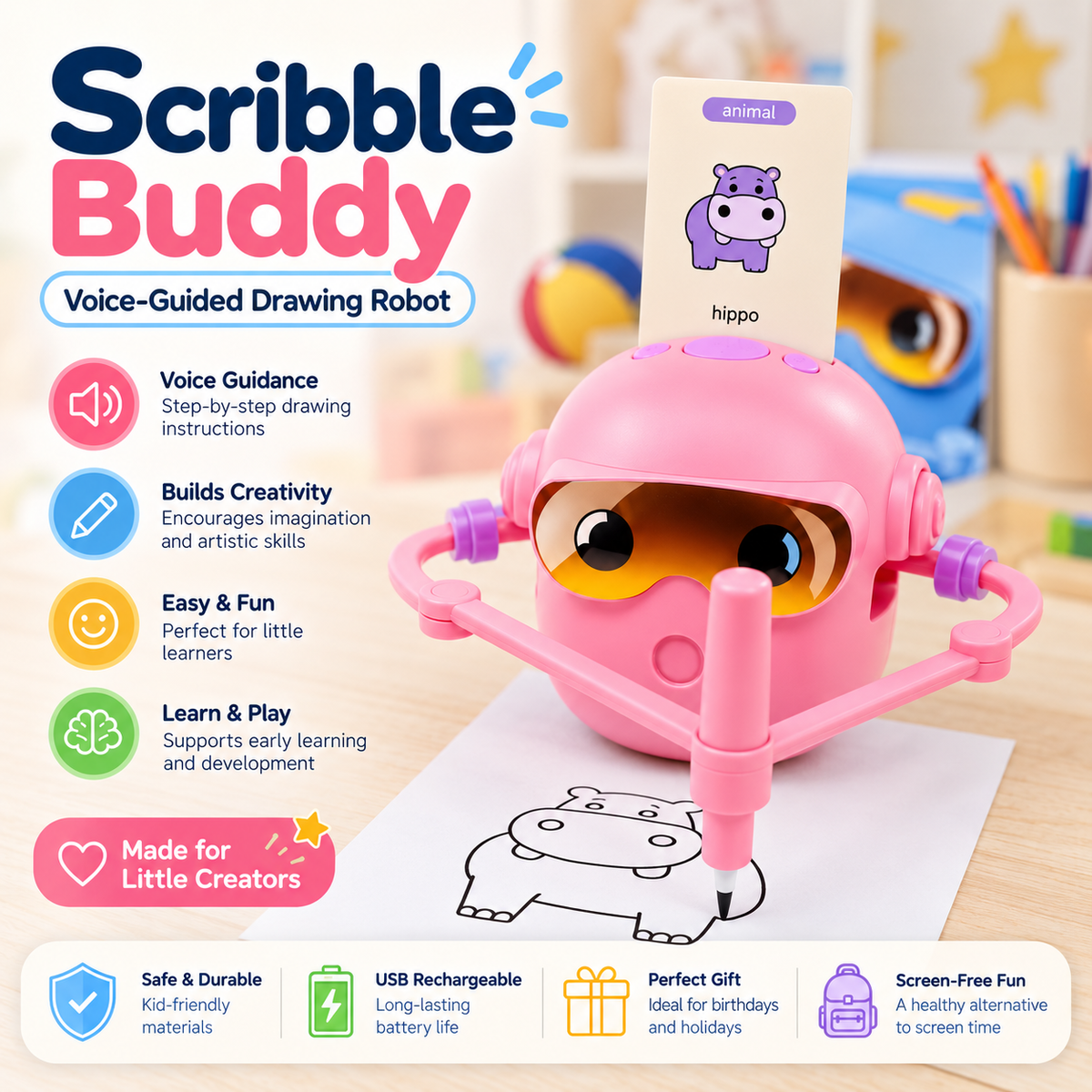 Scribble Buddy: The Voice-Guided Drawing Robot for Little Artists