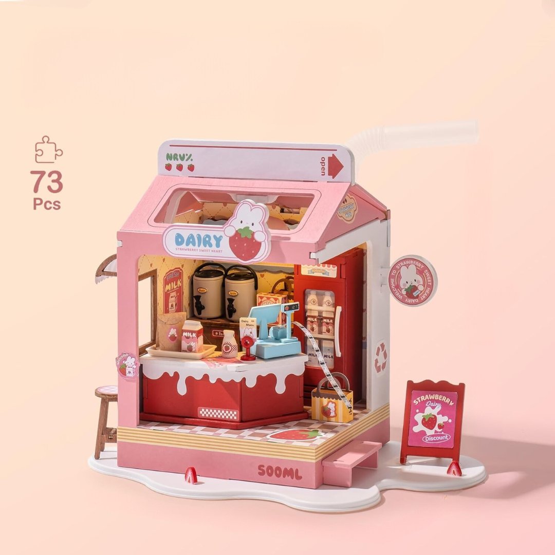 Strawberry Milk Box - Food Box Shop DIY Miniature House Kit - DIYative™