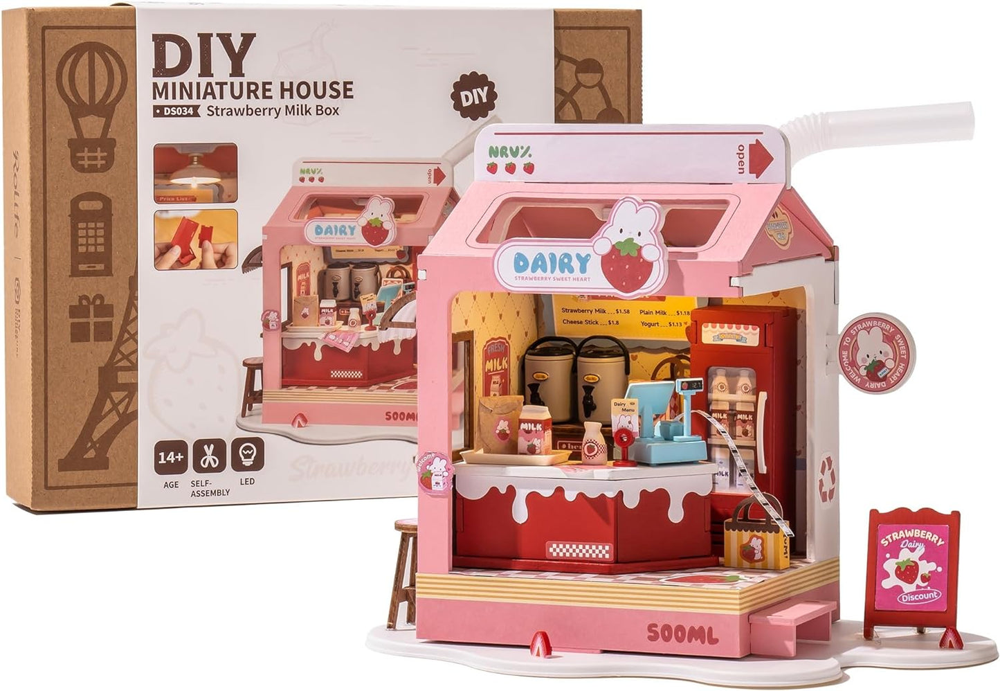 Strawberry Milk Box - Food Box Shop DIY Miniature House Kit - DIYative™