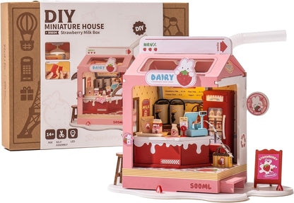 Strawberry Milk Box - Food Box Shop DIY Miniature House Kit - DIYative™