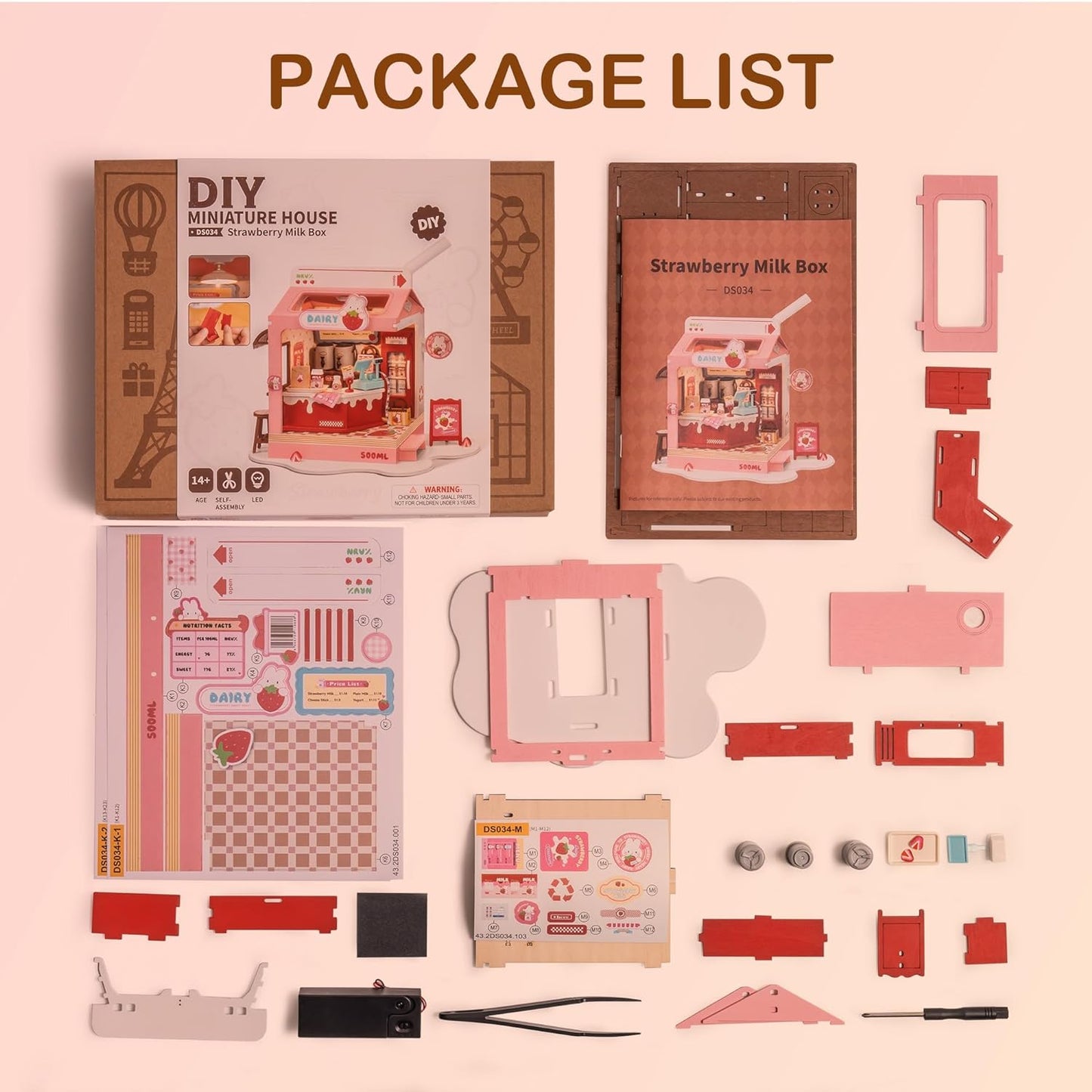 Strawberry Milk Box - Food Box Shop DIY Miniature House Kit - DIYative™