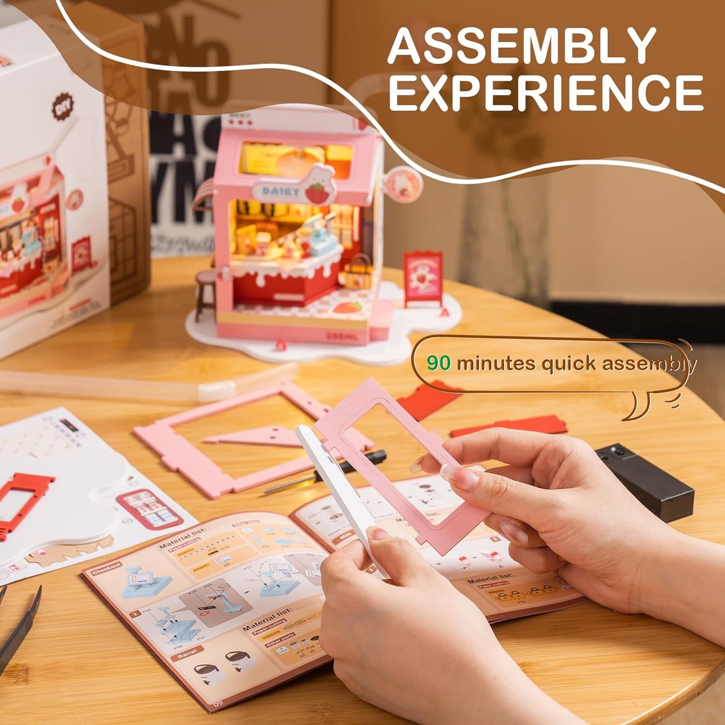 Strawberry Milk Box - Food Box Shop DIY Miniature House Kit - DIYative™