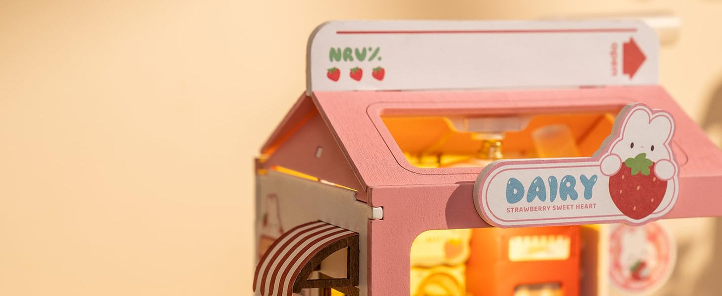 Strawberry Milk Box - Food Box Shop DIY Miniature House Kit - DIYative™