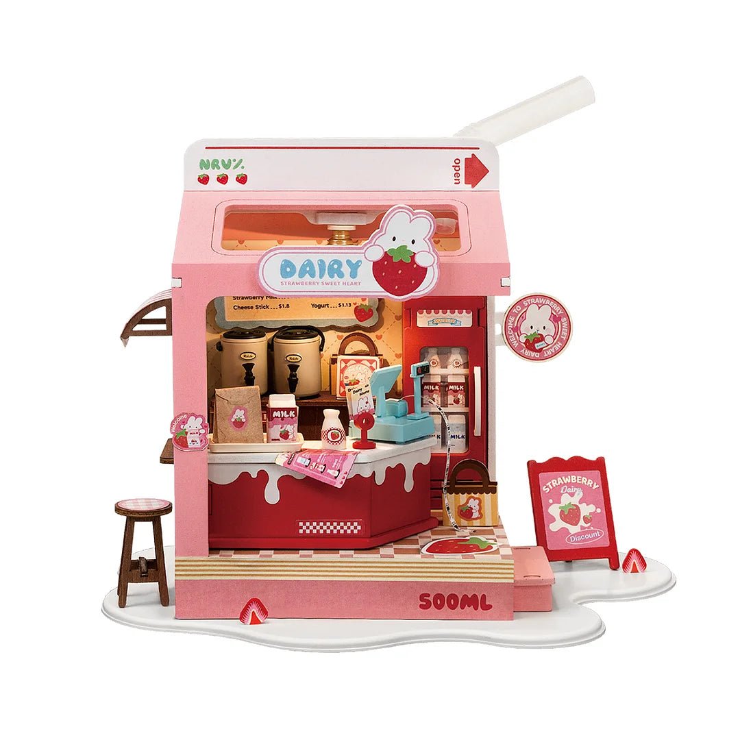 Strawberry Milk Box - Food Box Shop DIY Miniature House Kit - DIYative™