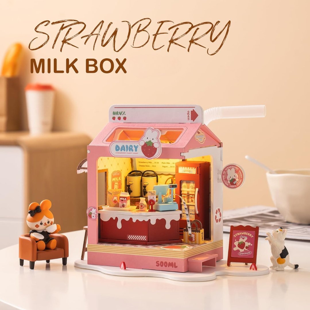 Strawberry Milk Box - Food Box Shop DIY Miniature House Kit - DIYative™