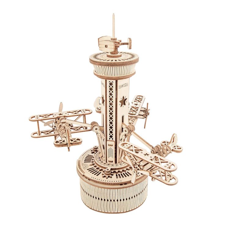 Airplane Control Tower Mechanical Music Box 3D Wooden Puzzle - DIYative™