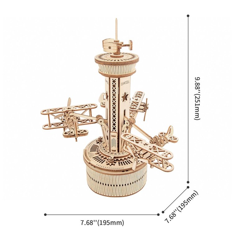 Airplane Control Tower Mechanical Music Box 3D Wooden Puzzle - DIYative™