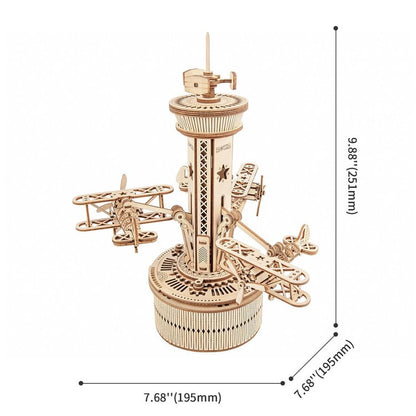 Airplane Control Tower Mechanical Music Box 3D Wooden Puzzle - DIYative™