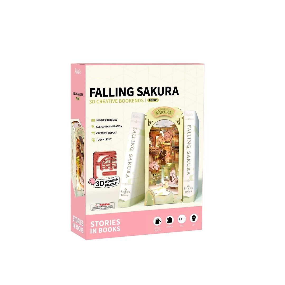 Falling Sakura DIY Book Nook 3D Wooden Puzzle - DIYative™