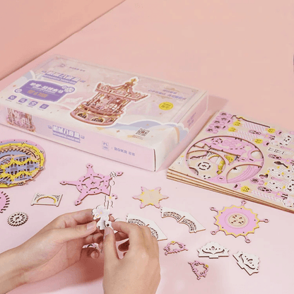 Romantic Carousel Mechanical Music Box 3D Wooden Puzzle - DIYative™