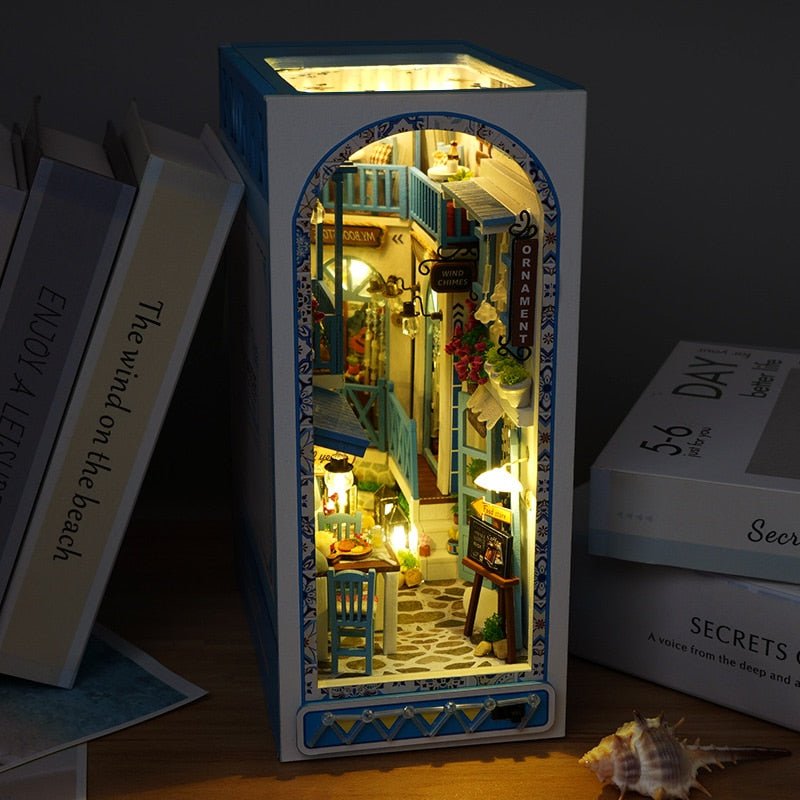Creative Book Nook DIY Wooden Venice World Bookshelf Kits Miniature  Furniture Bookcase Insert Model Roombox Building Toys Gifts