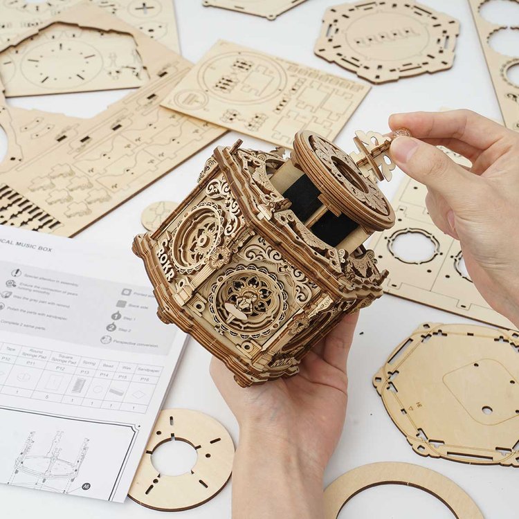 DIY 3D popular Wooden Puzzle Music Box--iouojhj