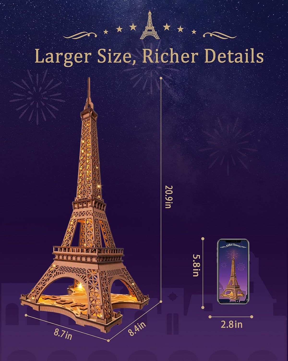 Starry Eiffel Tower 3D Wooden Puzzle - DIYative™