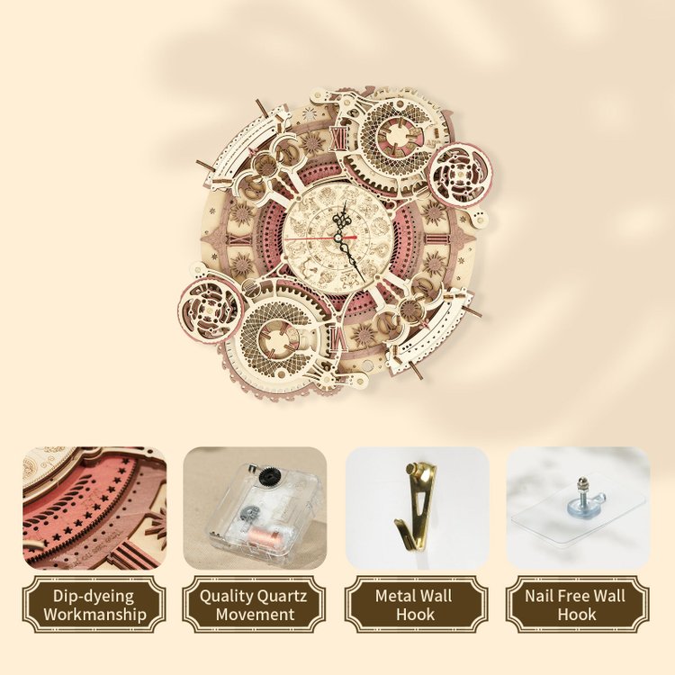 Zodiac Wall Clock Mechanical Time Art Engine 3D Wooden Puzzle - DIYative™